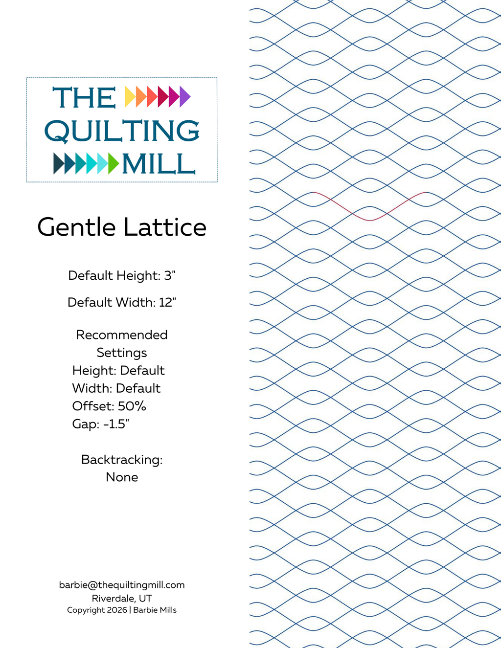 Gentle Lattice pantograph quilting design product specs – file formats, recommended settings, and longarm quilting machine compatibility