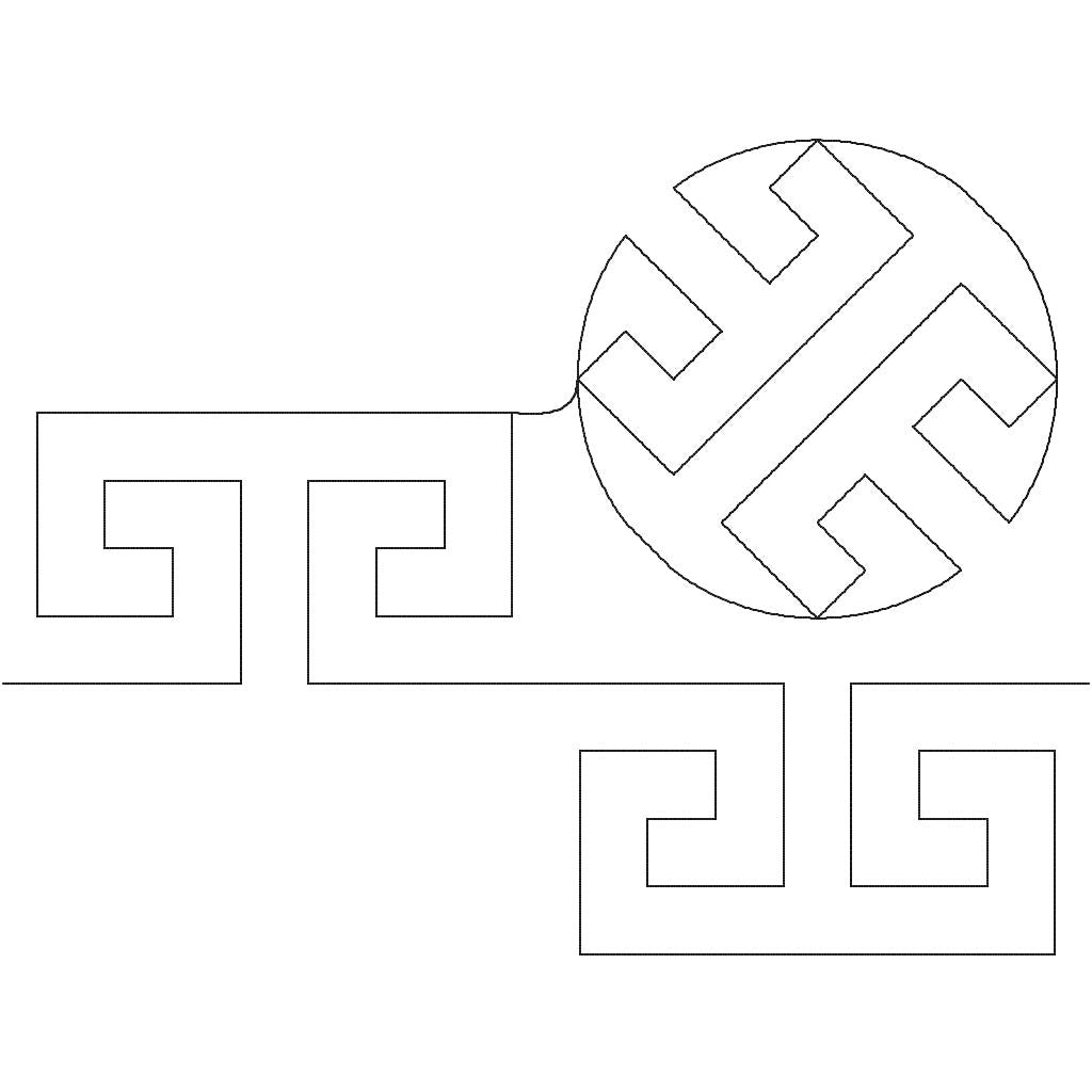 Close-up of Glyph quilting pantograph showing detailed Greek key and meander line stitching