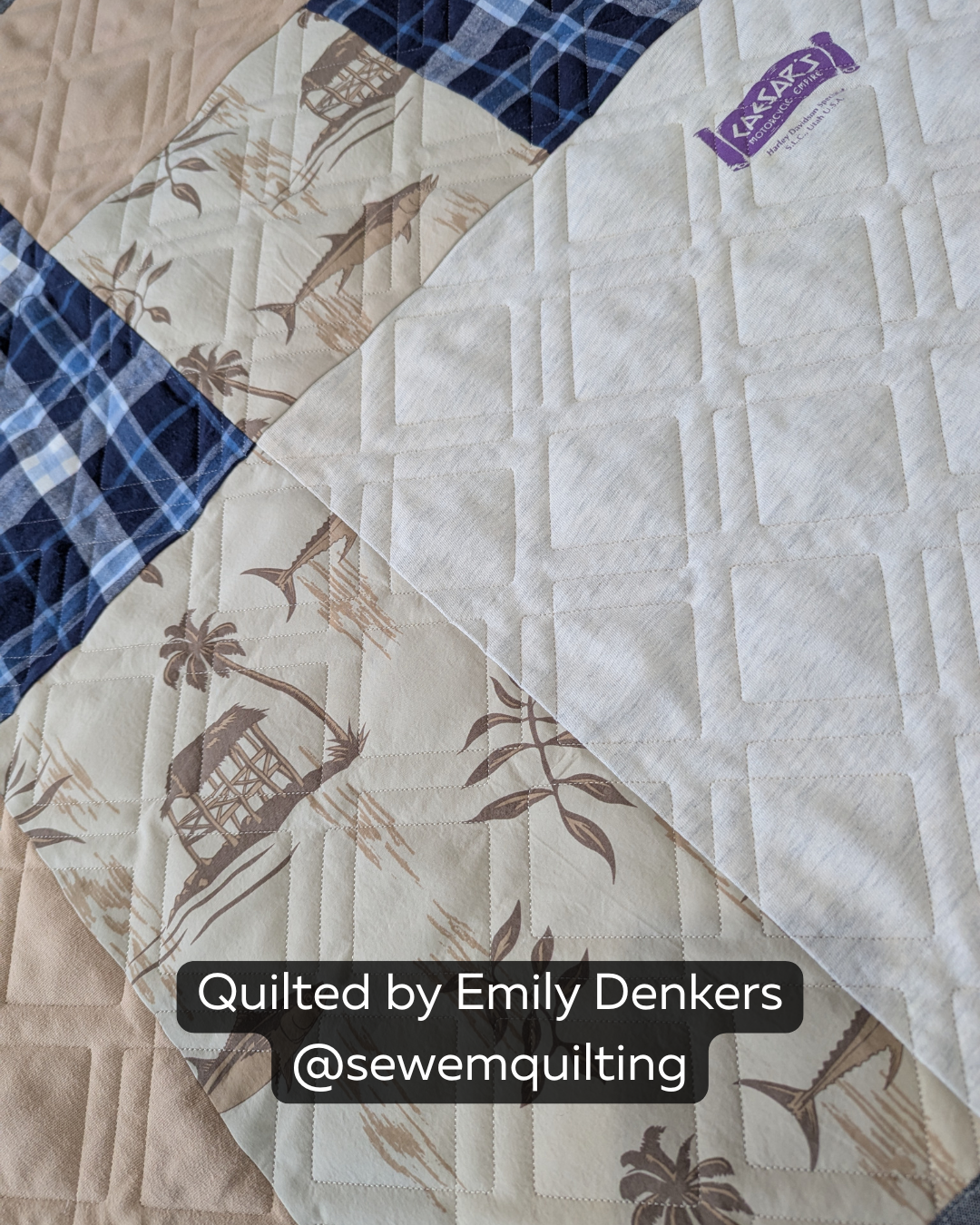 Finished modern quilt featuring the Hopscotch Squares digital quilting pantograph with clean geometric blocks and contemporary square textures