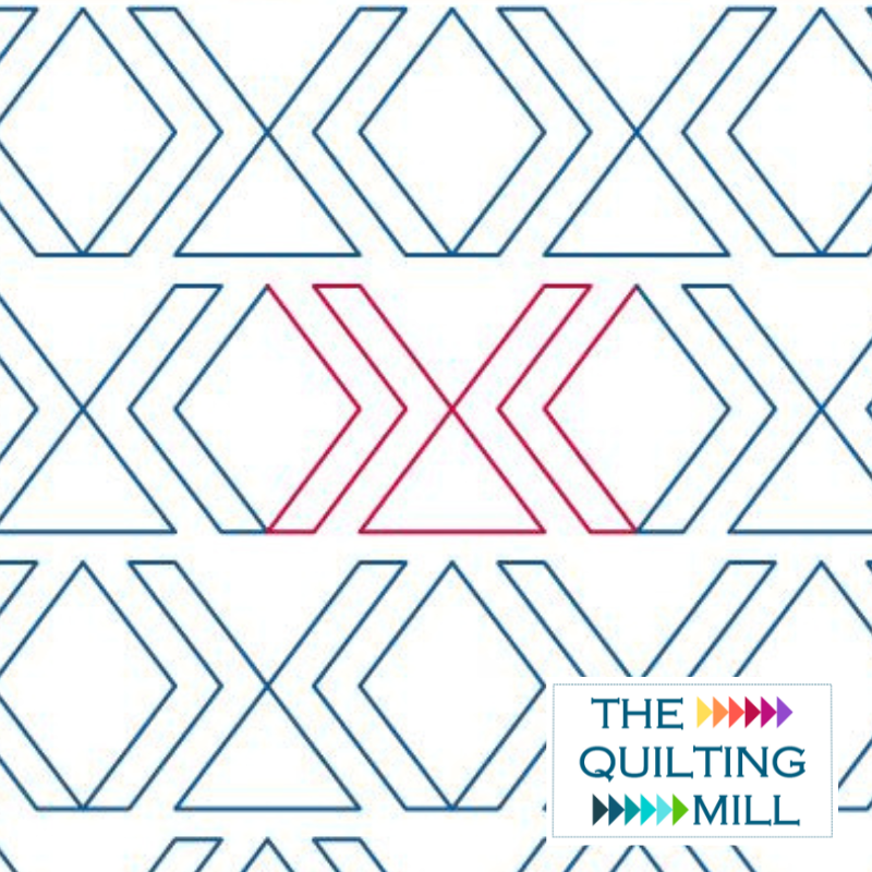 Hugs and Kisses geometric modern pantograph product image showing bold XOXO interlocking X and O shapes for longarm quilting