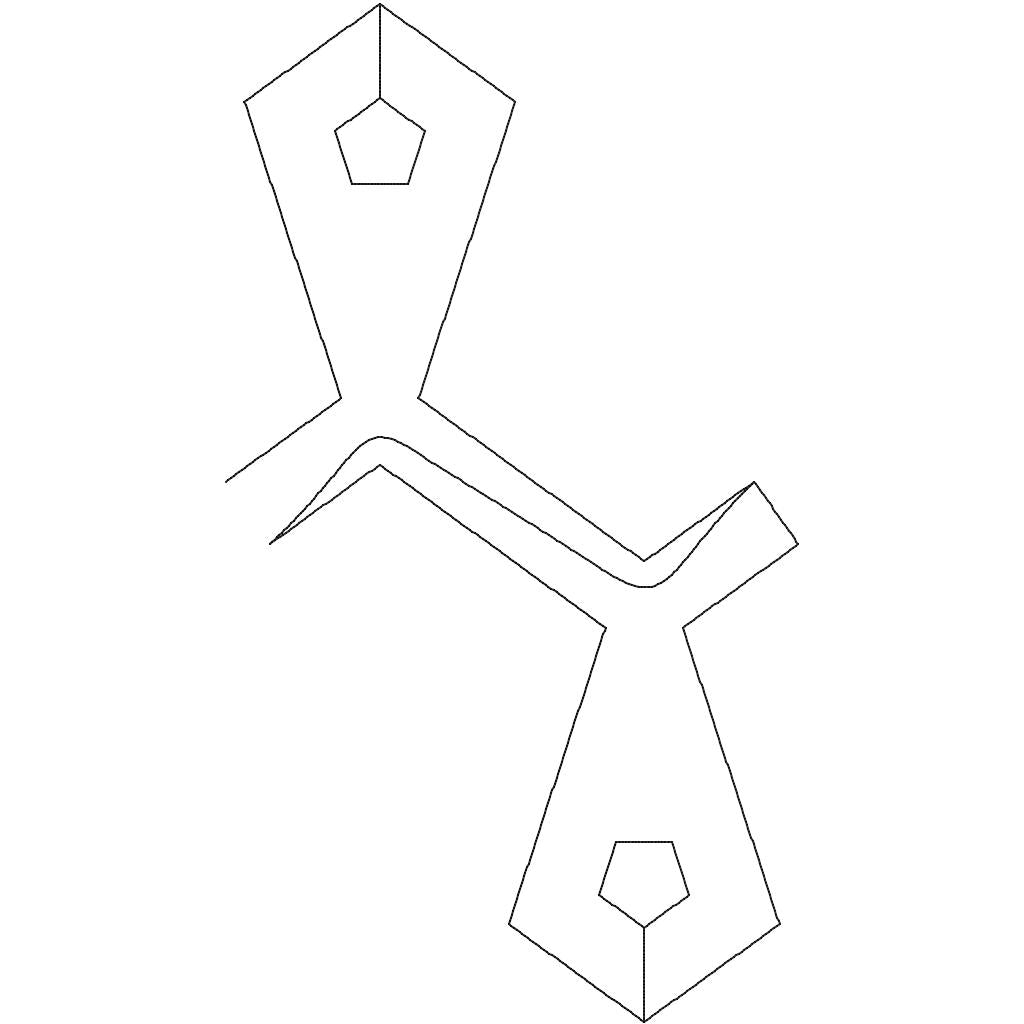 Close-up of Iconic Carpet Pentagons pentagon pantograph showing pointed pentagon shapes, stems, and curved row links