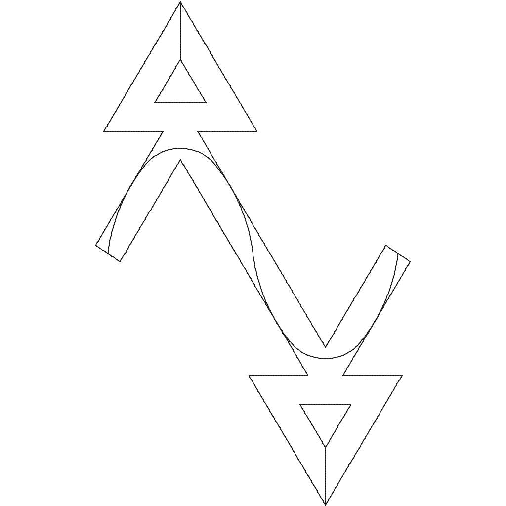 Close-up of Iconic Carpet Triangles triangle pantograph showing nested triangles, center stems, and curved arches