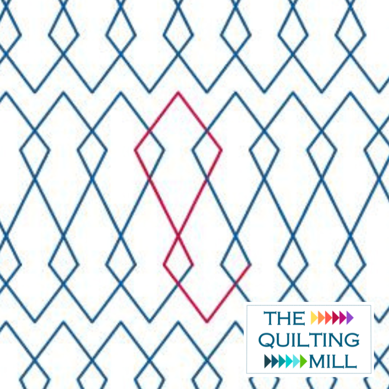 Interlocking Diamonds geometric quilting pantograph product image showing crisp chained diamond shapes in a bold modern edge-to-edge longarm quilting design