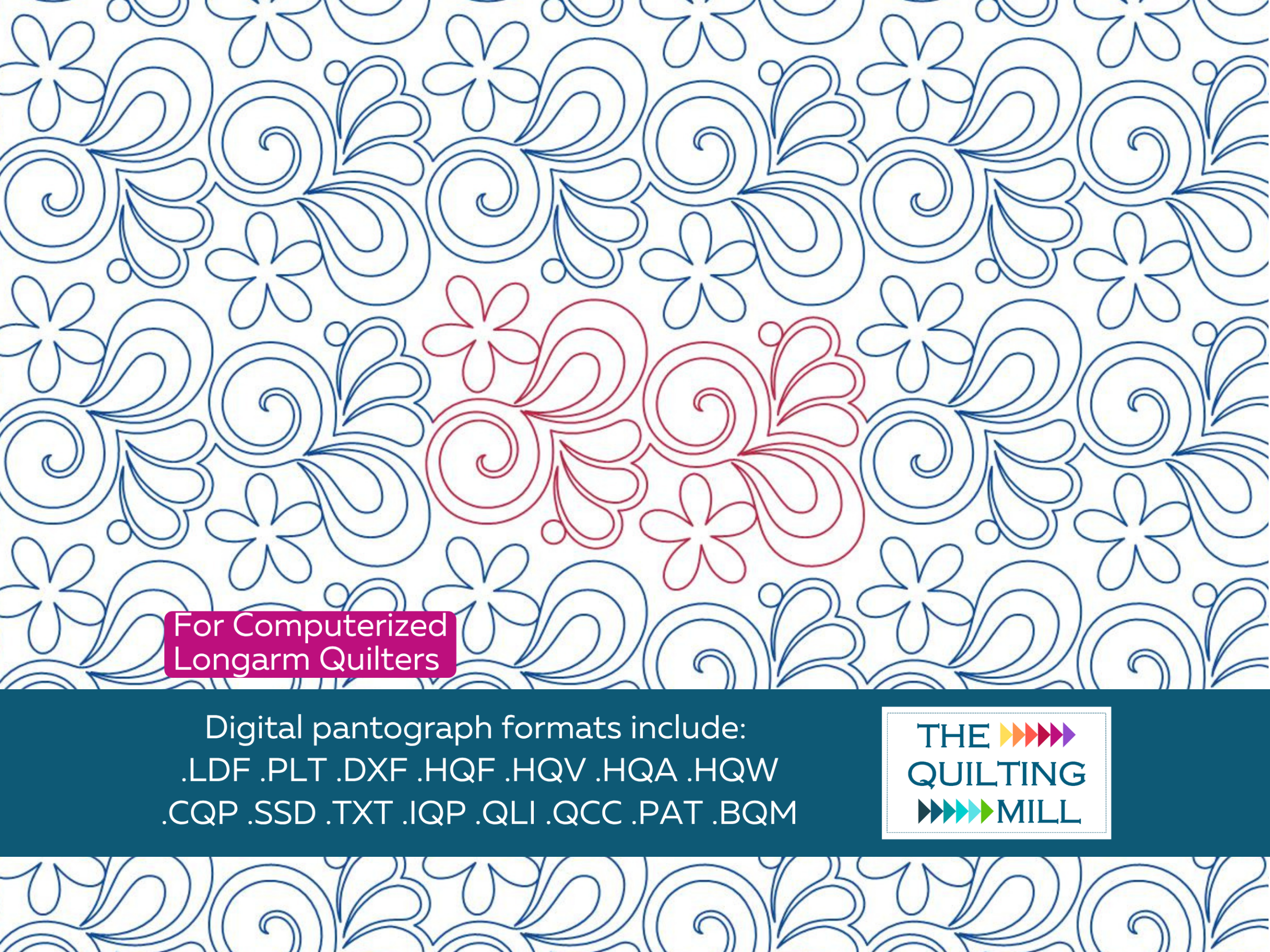 Jovial whimsical swirl quilting pantograph by The Quilting Mill – floral edge to edge digital longarm pantograph
