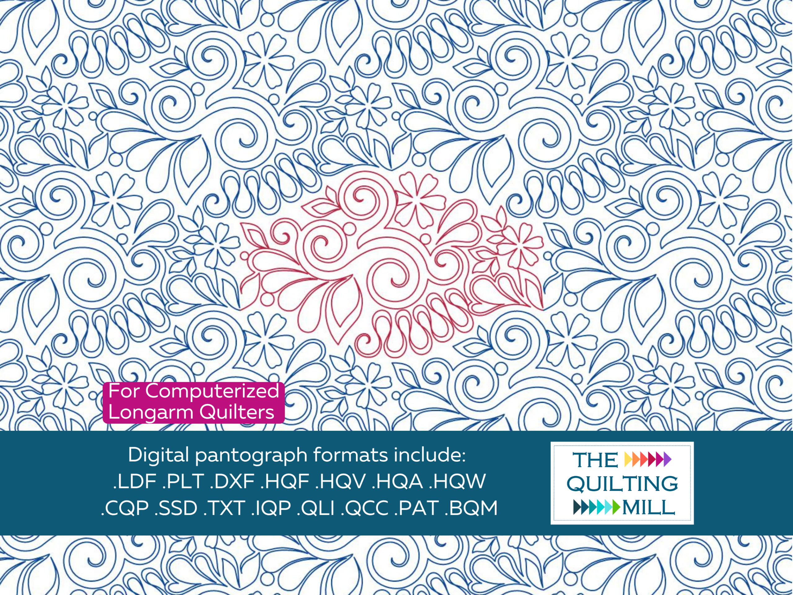 Jungle Swirls jungle-inspired digital pantograph design by The Quilting Mill — tropical swirl pattern for longarm quilting machines