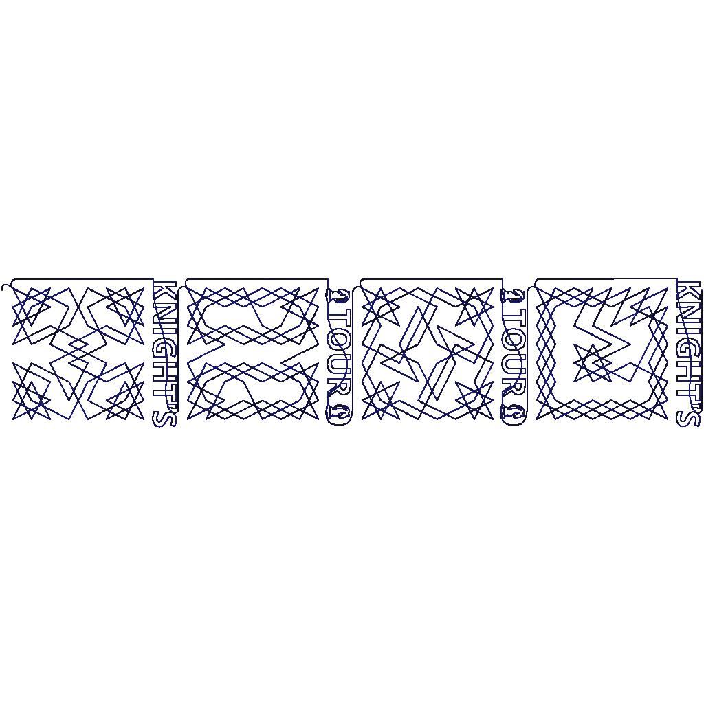 Close-up of Knight's Tour quilting pantograph showing detailed zigzag, star, and Knight's Tour lettering stitching