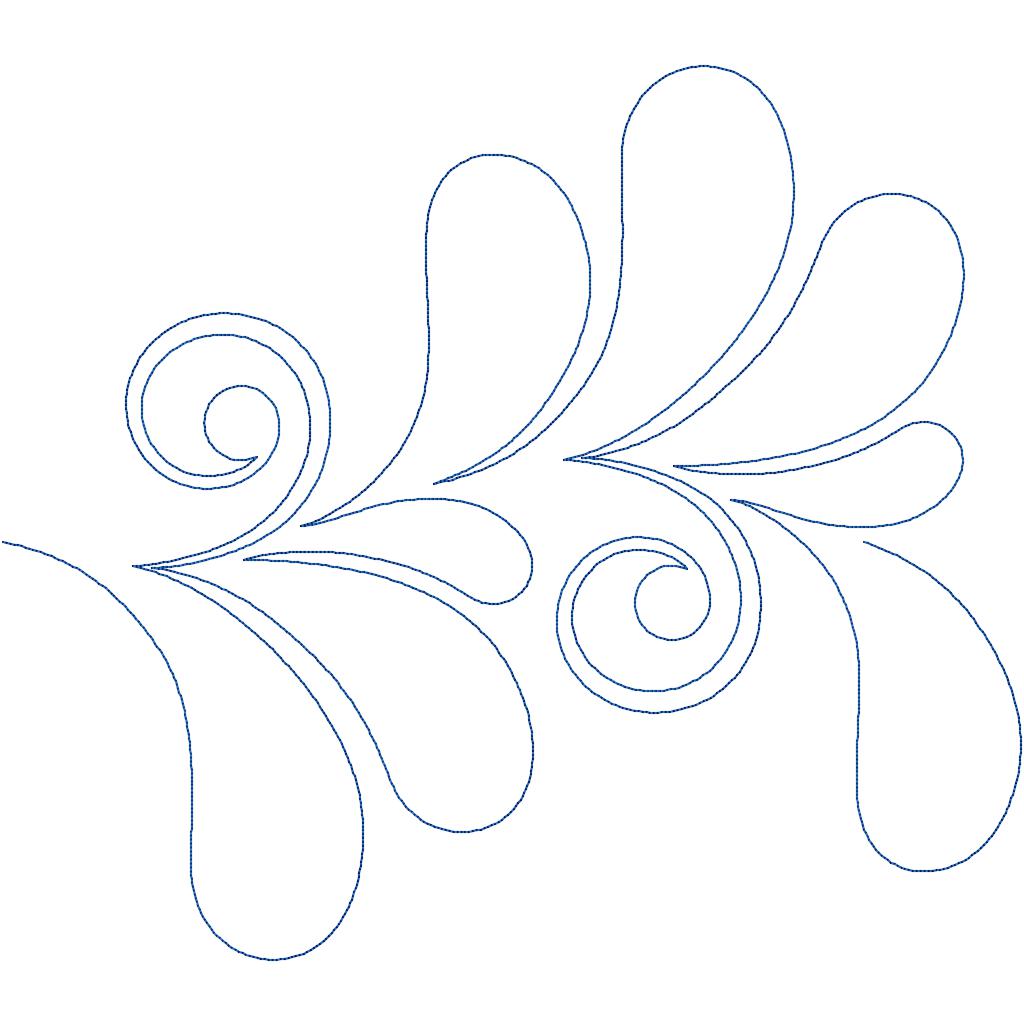 Close-up of Longbourn Swirl feather swirl quilting pantograph showing detailed curl and swirl stitching