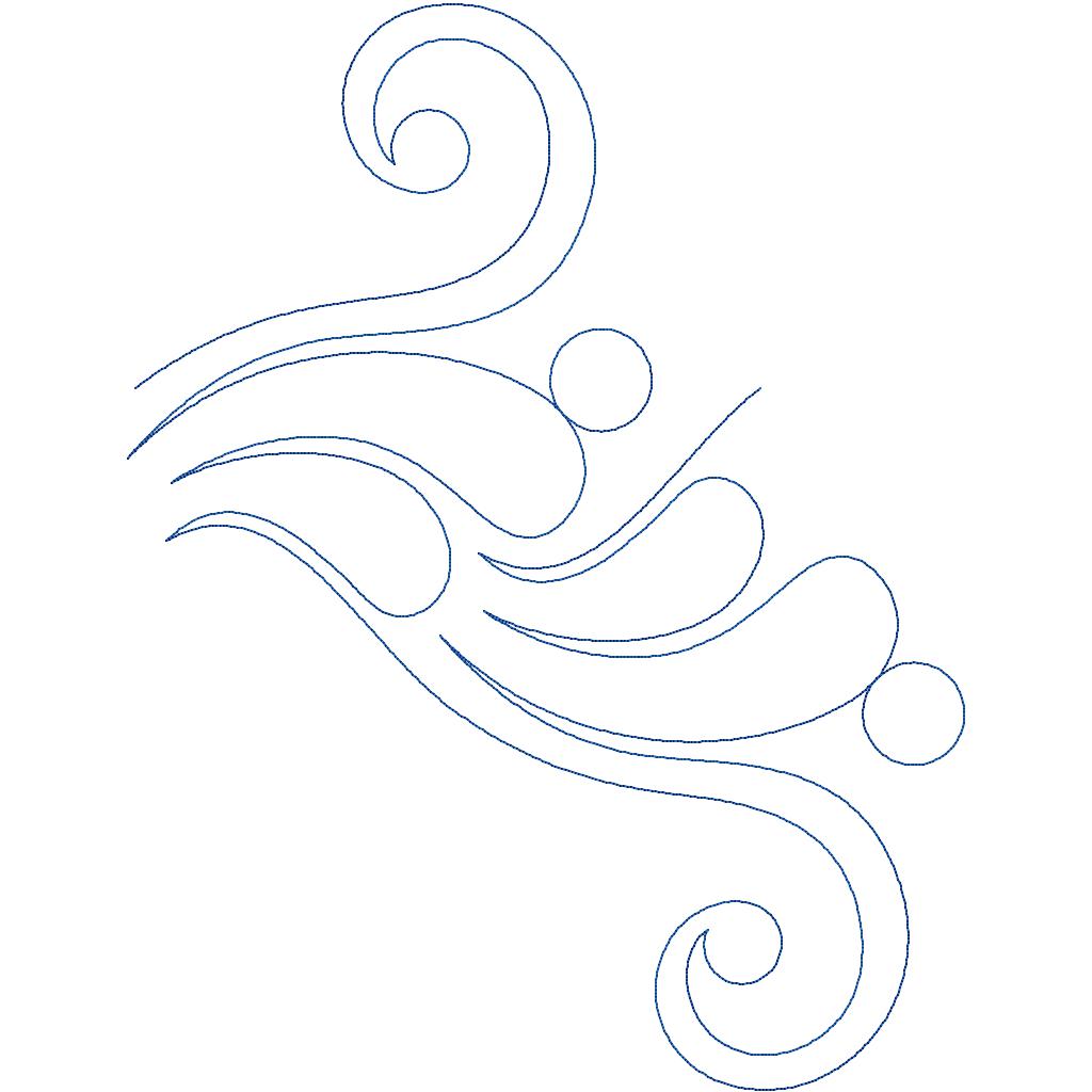 Close-up of Luxe ornate quilting pantograph showing swirling curves and feather-inspired motion for longarm quilting patterns