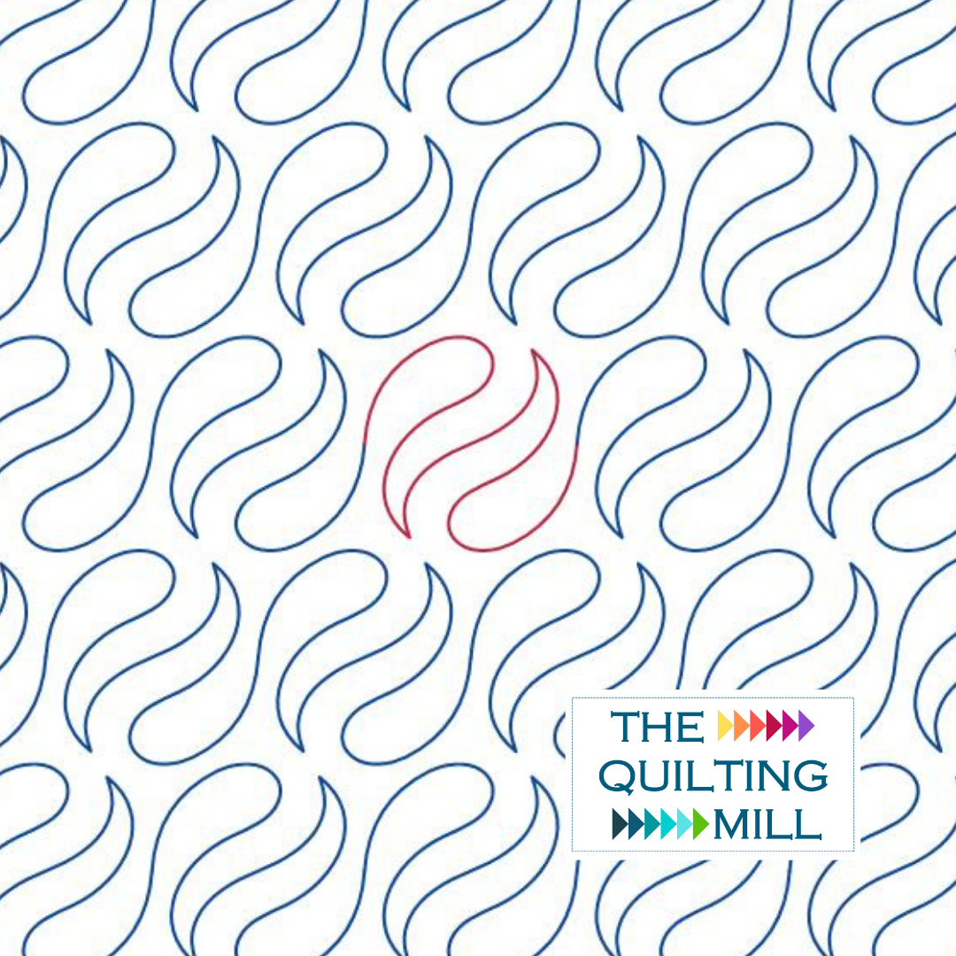 Marbling wave quilting pantograph by The Quilting Mill showing repeating S-curve flame waves in a fluid continuous-line design that creates mesmerizing all-over texture for modern longarm quilting.