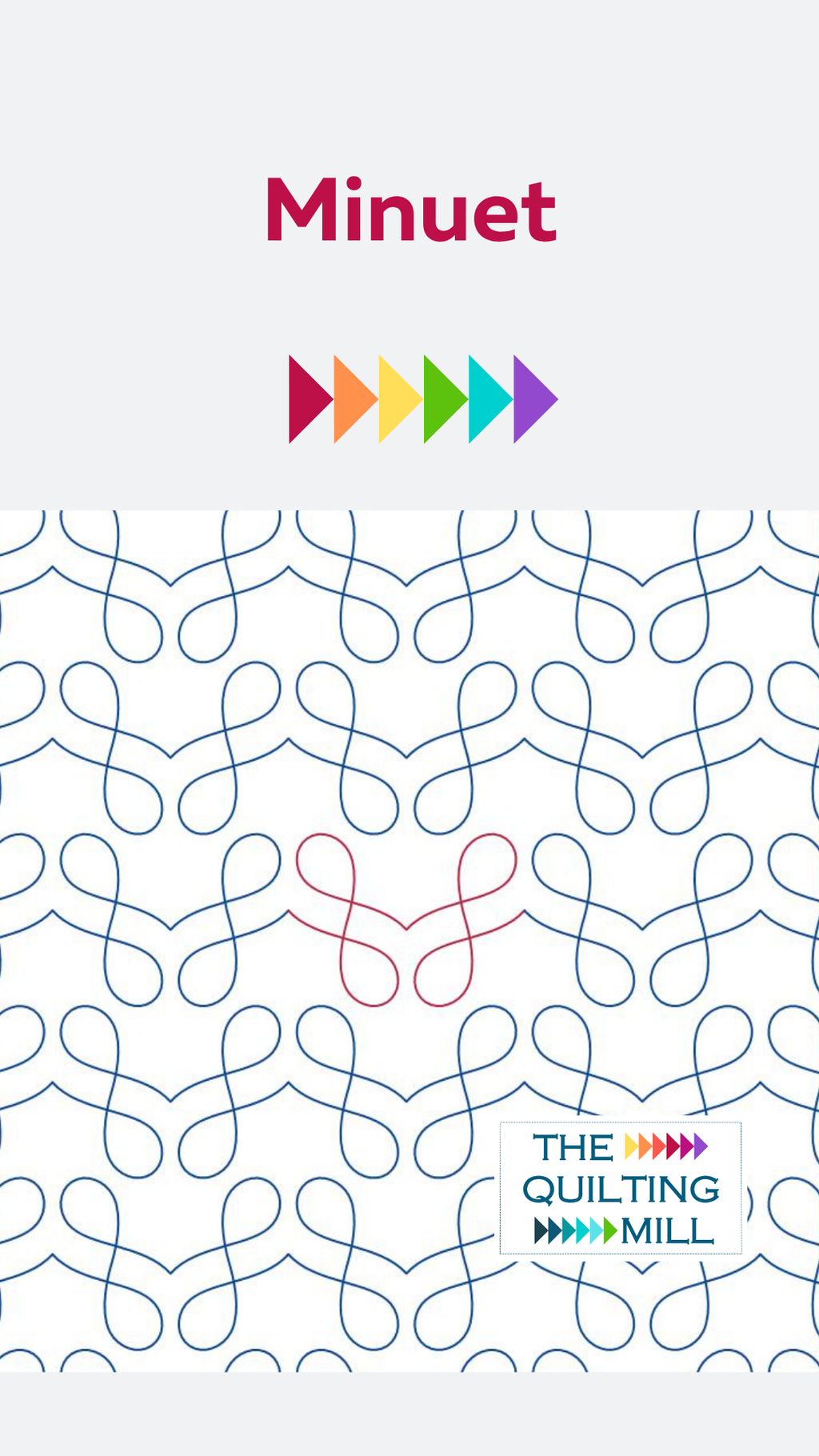 Full view of Minuet loop quilting pantograph displaying a continuous looping quilting pantograph design with graceful, rhythmic interlocking curves across the entire design sheet.