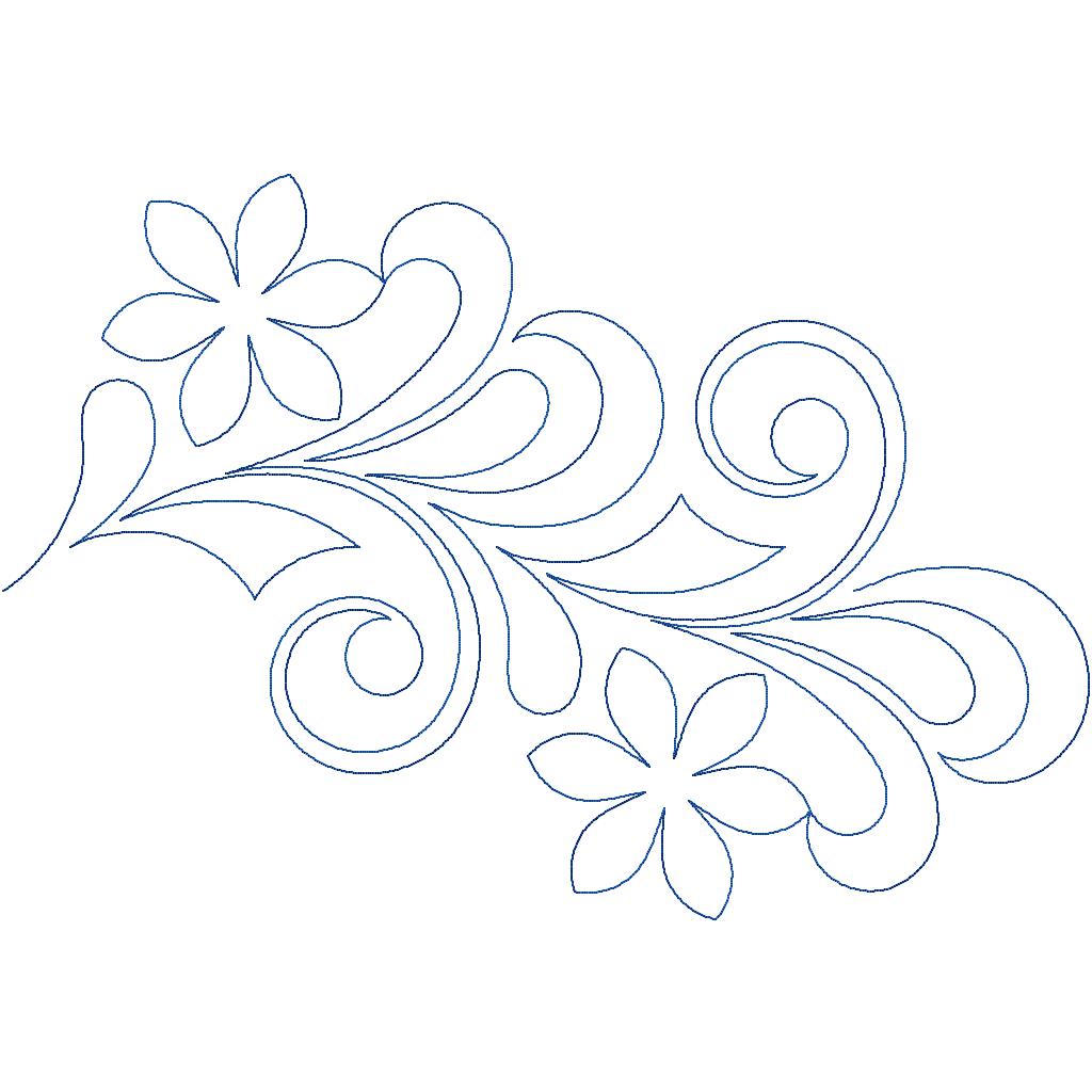 Close-up of Miss Elizabeth Bloom floral swirl quilting pantograph showing detailed bloom and swirl stitching