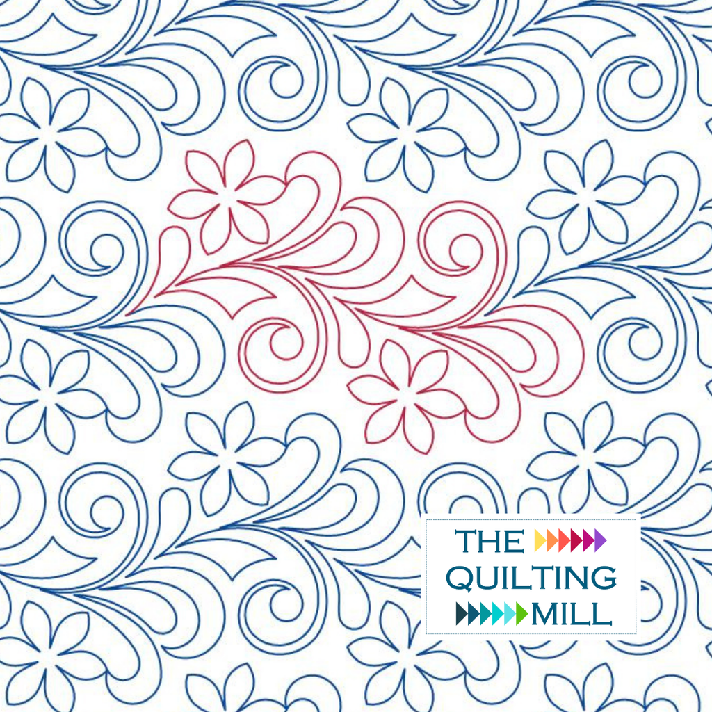Miss Elizabeth Bloom floral swirl digital pantograph pattern with soft blooms and gentle curls for longarm quilting