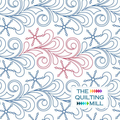 Miss Elizabeth Frost winter quilting pantograph pattern with feather curls, snowflakes, and The Quilting Mill logo