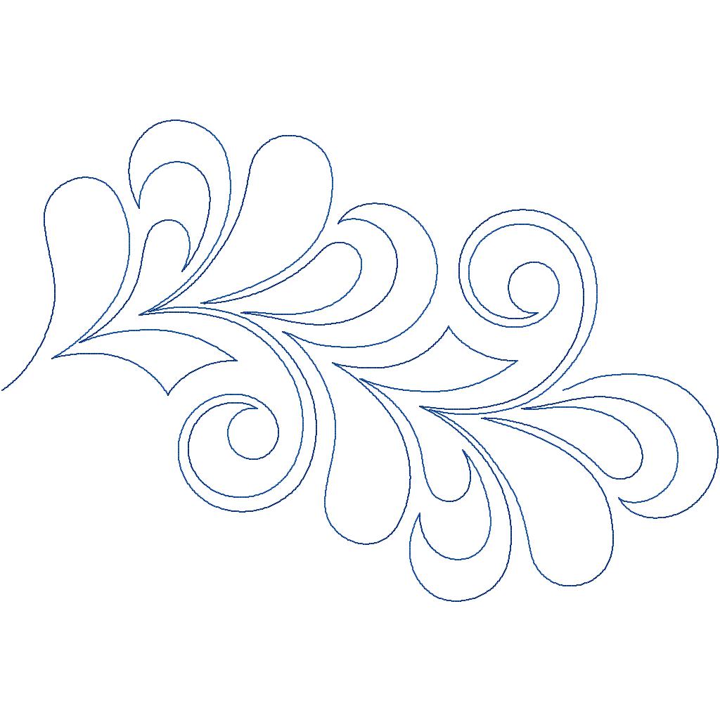 Close-up of Miss Elizabeth Feather quilting pantograph showing soft feather curls and swirl detail