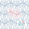 Miss Elizabeth Feather digital quilting pantograph pattern with soft feather curls and The Quilting Mill logo