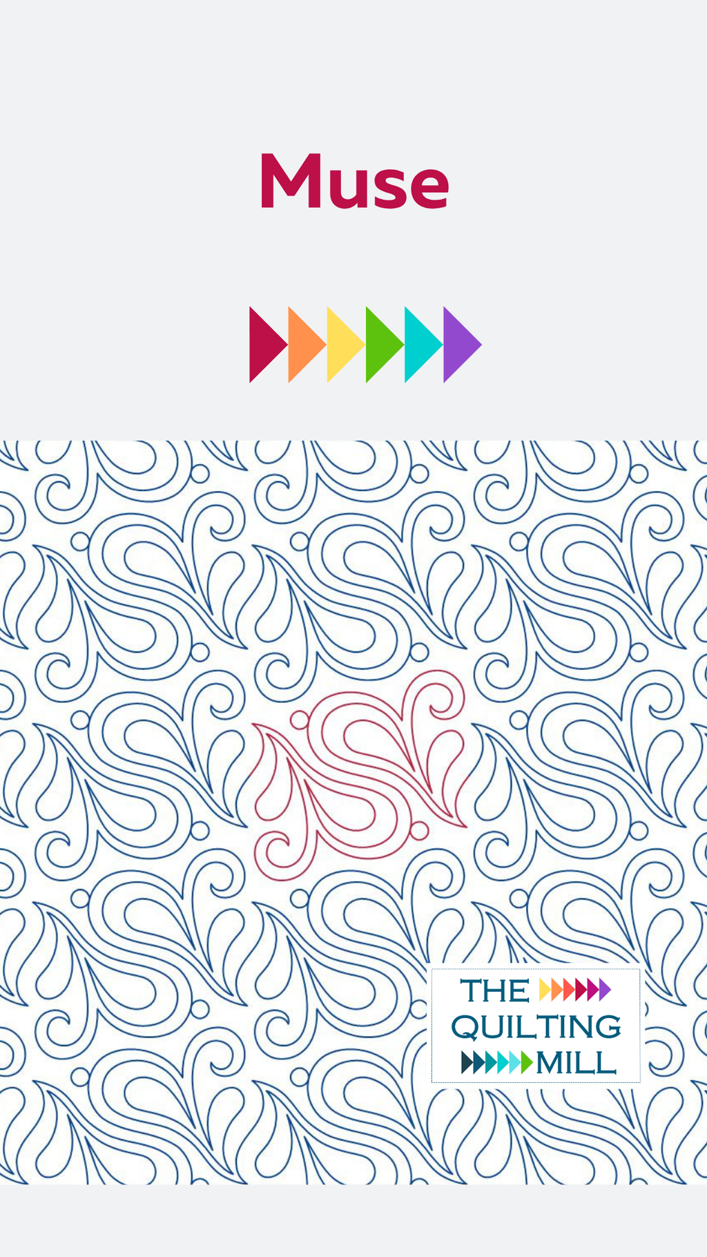 Muse swirl quilting pantograph full pattern view — a paisley quilting pantograph featuring lush, organic curves and repeating scroll motifs that create a rich, seamless edge to edge quilting design for longarm systems.