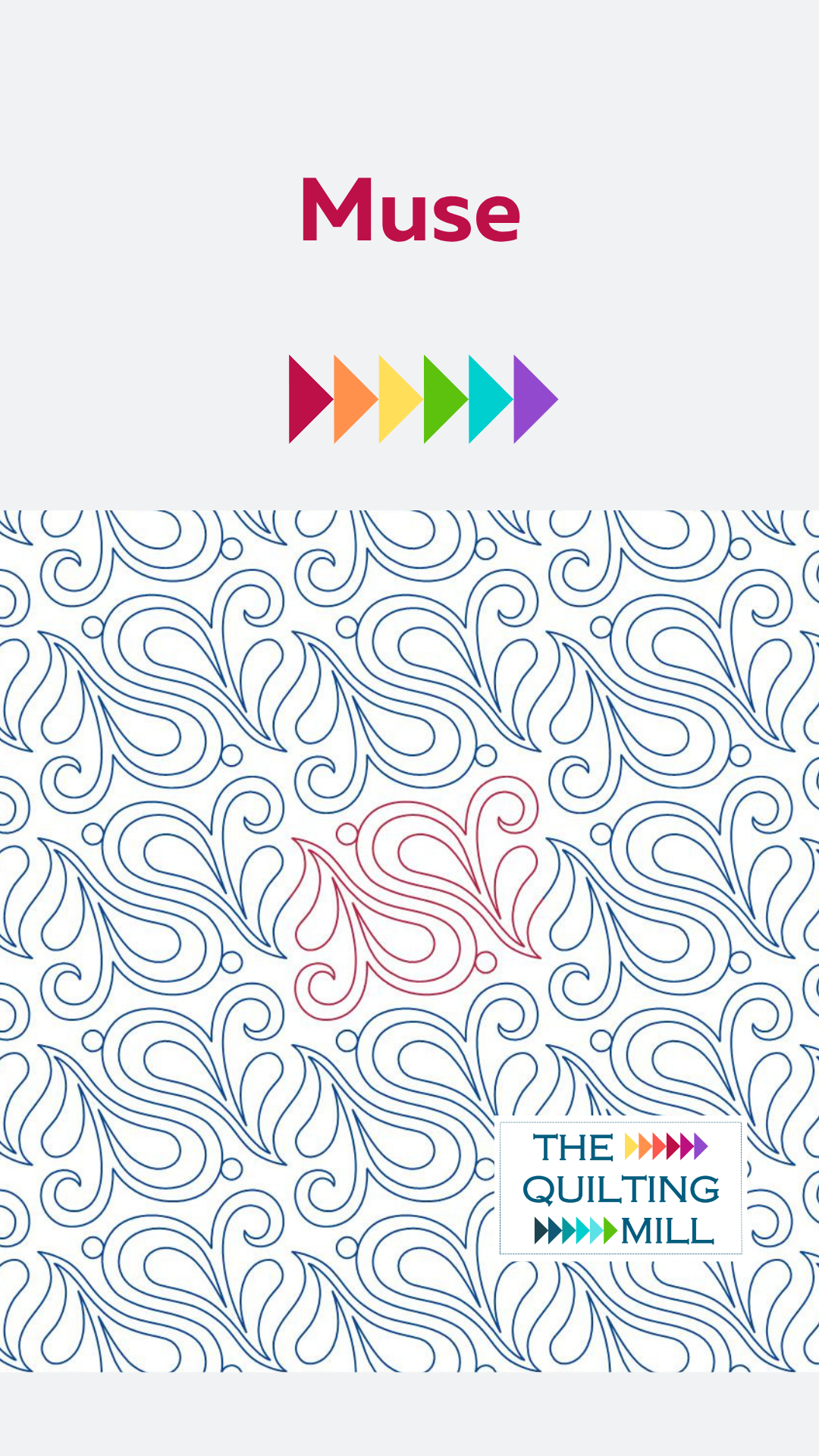 Muse swirl quilting pantograph full pattern view — a paisley quilting pantograph featuring lush, organic curves and repeating scroll motifs that create a rich, seamless edge to edge quilting design for longarm systems.