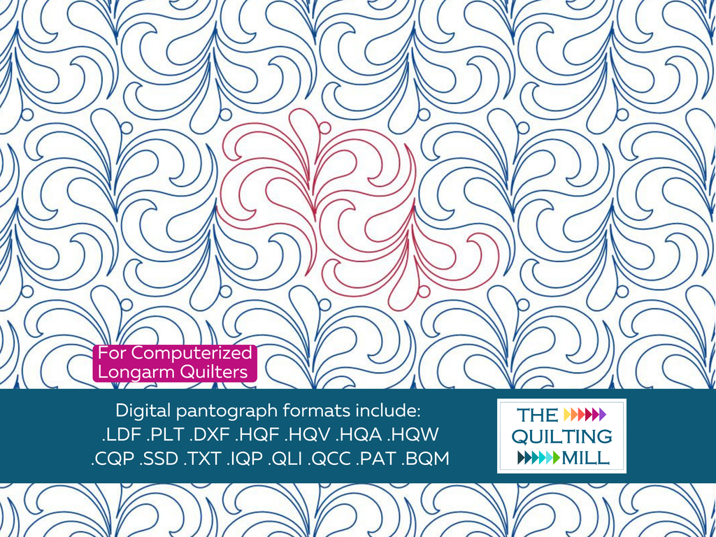 Netherfield feather quilting pantograph pattern repeat with The Quilting Mill logo