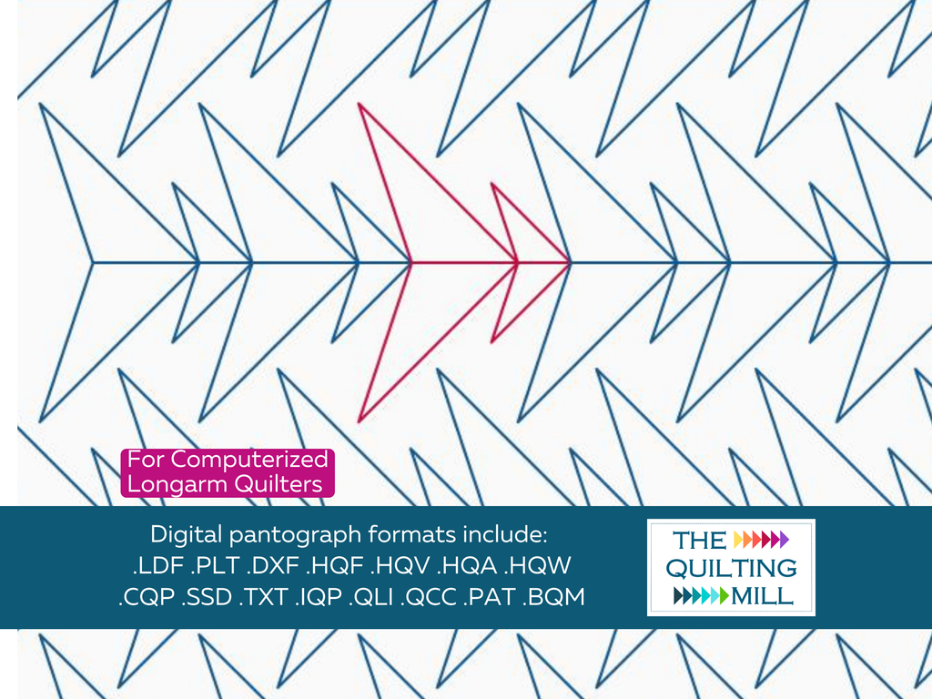 Onward bold geometric arrow quilting pantograph full design view with The Quilting Mill logo — digital longarm pattern