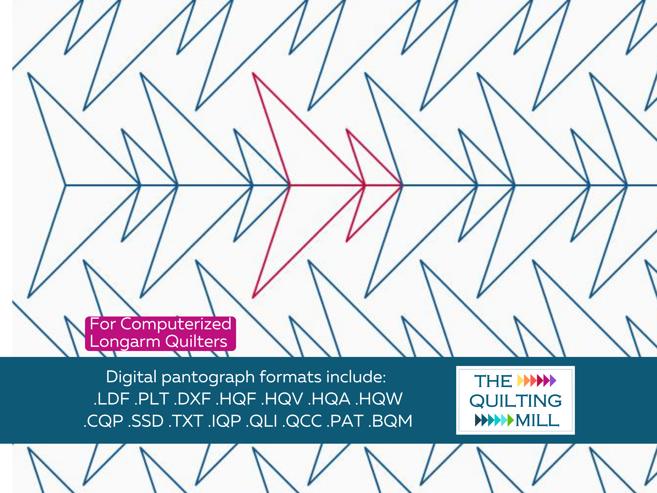 Onward bold geometric arrow quilting pantograph full design view with The Quilting Mill logo — digital longarm pattern
