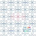 Orange Peel Polka petal quilting pantograph hero image showing a fresh floral geometric quilting pantograph design of interlocking curved petal shapes with The Quilting Mill logo.
