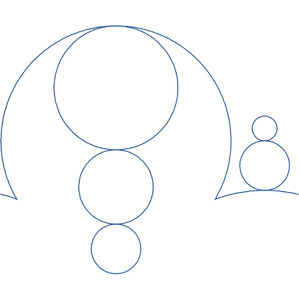 Close-up of one Orbs quilting pantograph repeat with a large orb over two small circles and a snowman-style stack
