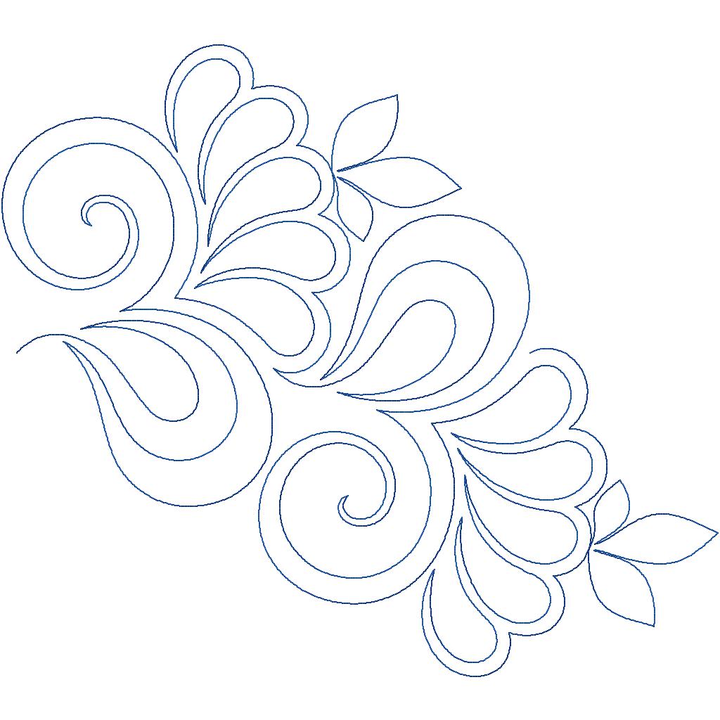 Close-up of Paisley and Friends quilt pantograph with paisley swirls, leafy details, and soft floral shapes

