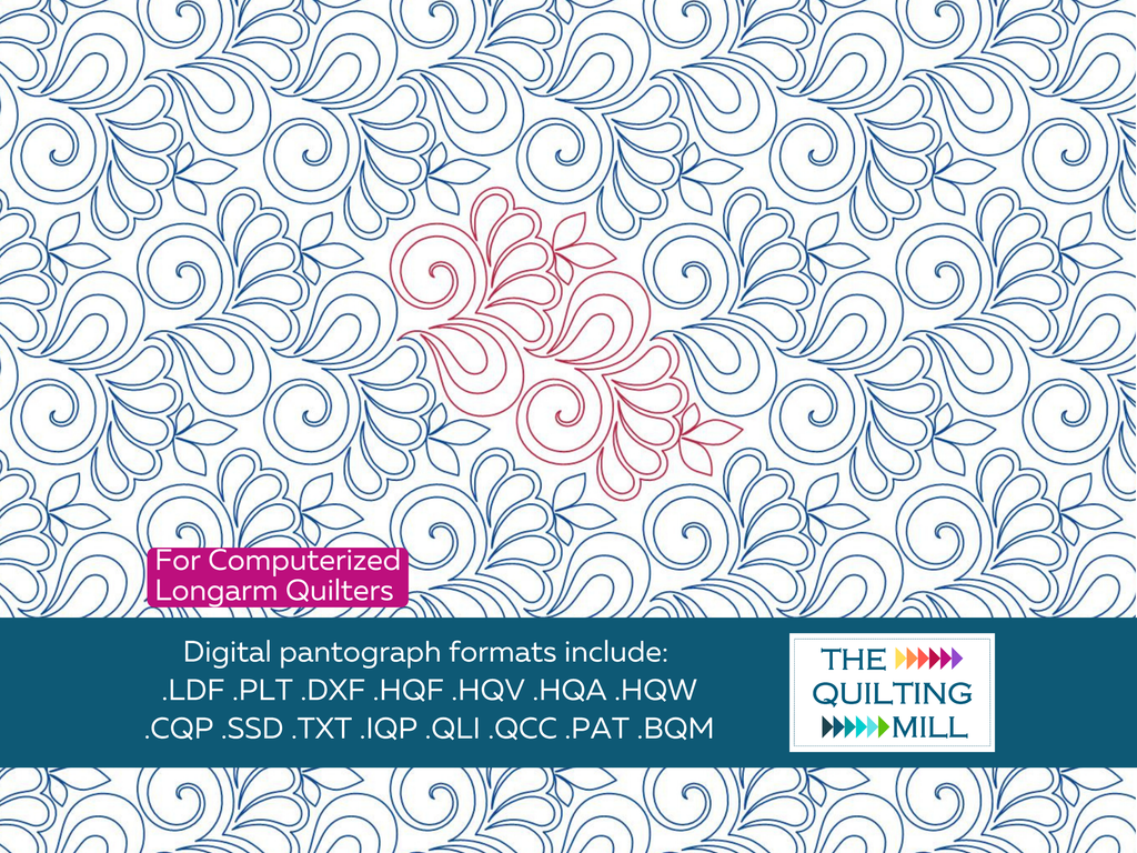 Full repeat of Paisley and Friends edge to edge quilting pattern for floral, wedding, and heirloom quilt projects