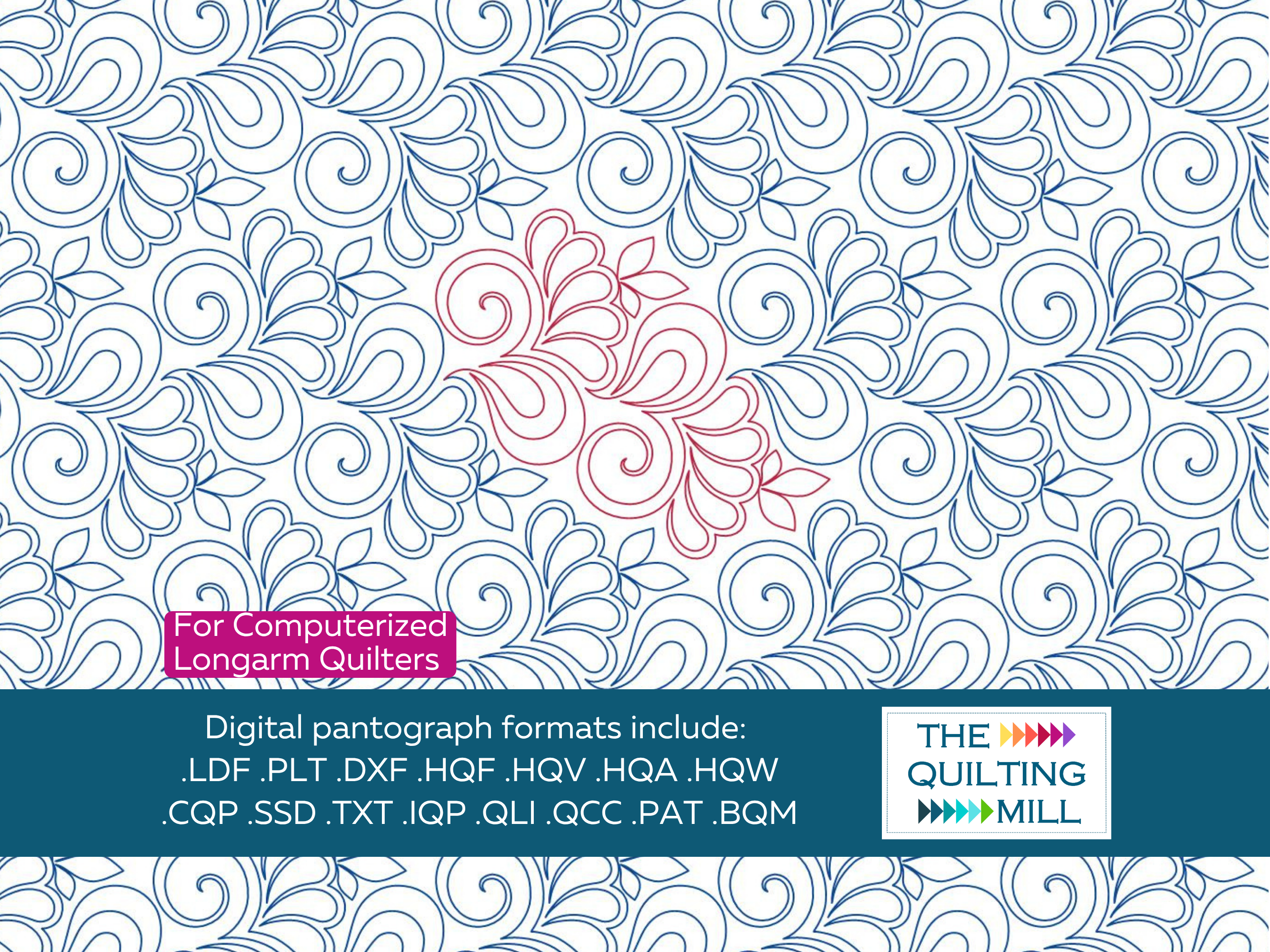 Full repeat of Paisley and Friends edge to edge quilting pattern for floral, wedding, and heirloom quilt projects