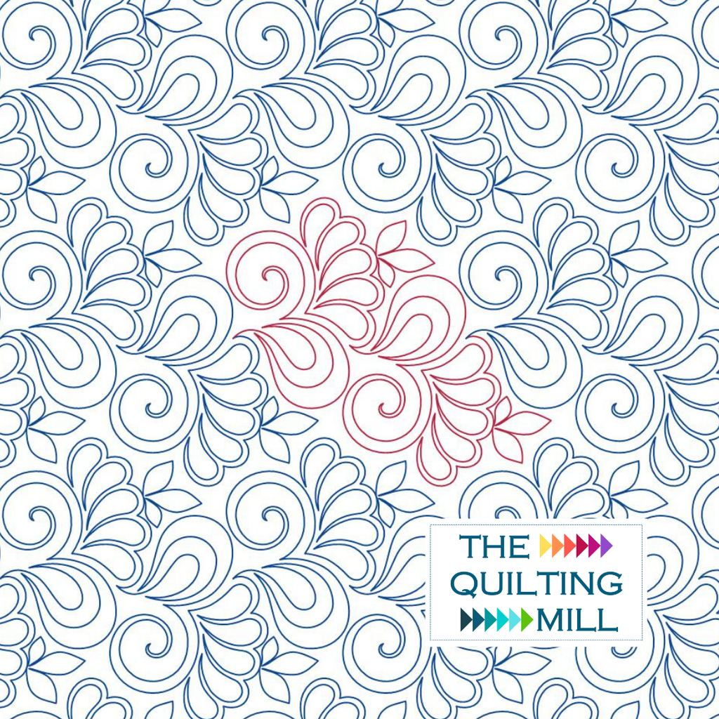 Paisley and Friends edge to edge quilting pattern with flowing paisleys, leaves, petals, and decorative swirls
