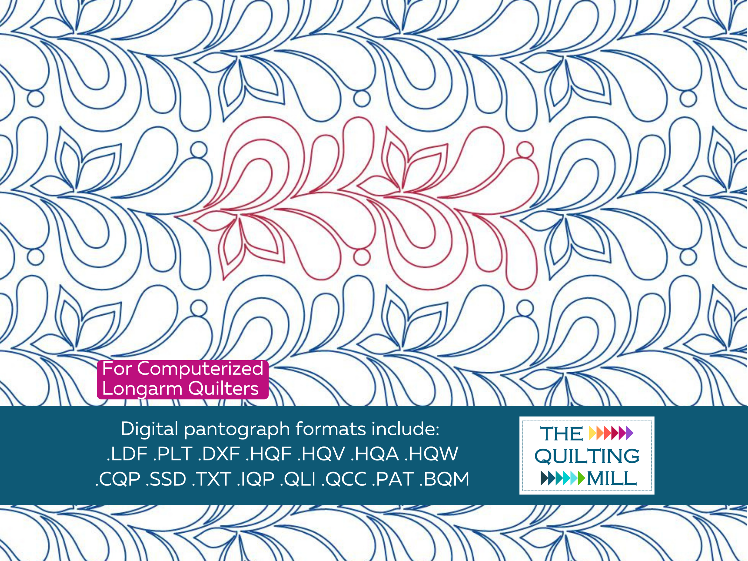 Paradise leaf quilting pantograph by The Quilting Mill – nature inspired edge to edge digital pantograph for longarm quilting
