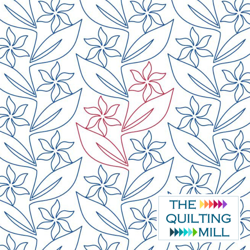 Paradise Vine digital floral pantograph – delicate tropical vine and blooming flower design for longarm quilting machines