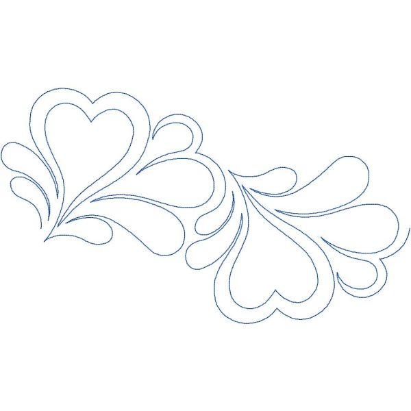 Close-up of Passionate Plumes plume quilting pantograph showing swirling feather heart details and smooth curves