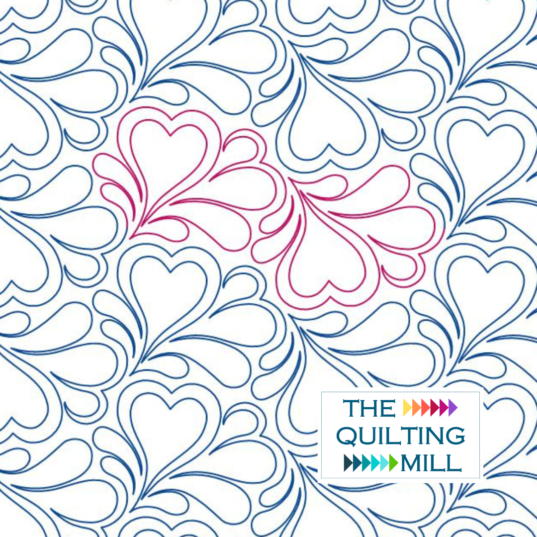 Passionate Plumes feather digital pantograph pattern with heart-shaped plumes for longarm quilting
