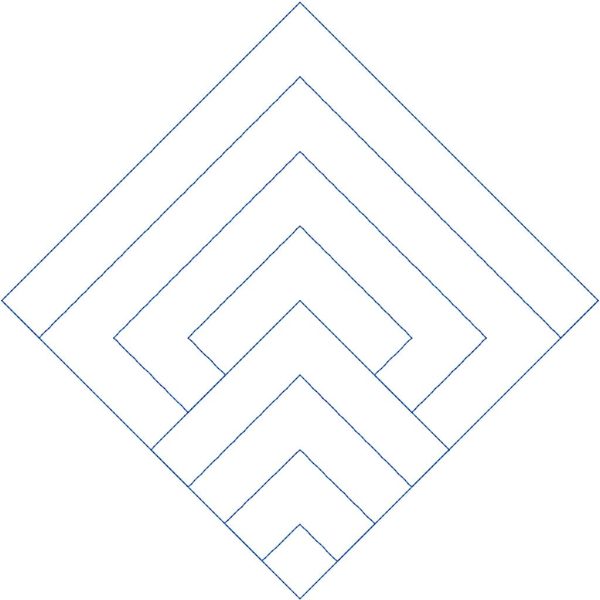 Close-up of Peeking playful geometric pantograph showing crisp nested V-shape and diamond layered stitching detail for digital longarm quilting machines