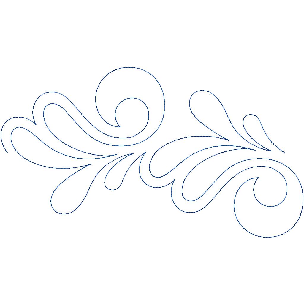 Close-up of Pelagic swirl pantograph for longarm quilting showing fluid feather swirls and rolling curves for longarm quilting patterns