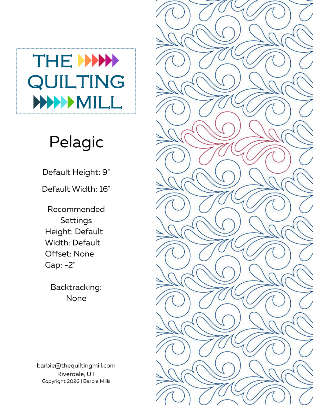 Pelagic swirl quilting pattern product specs – file formats, recommended settings, and longarm quilting machine compatibility
