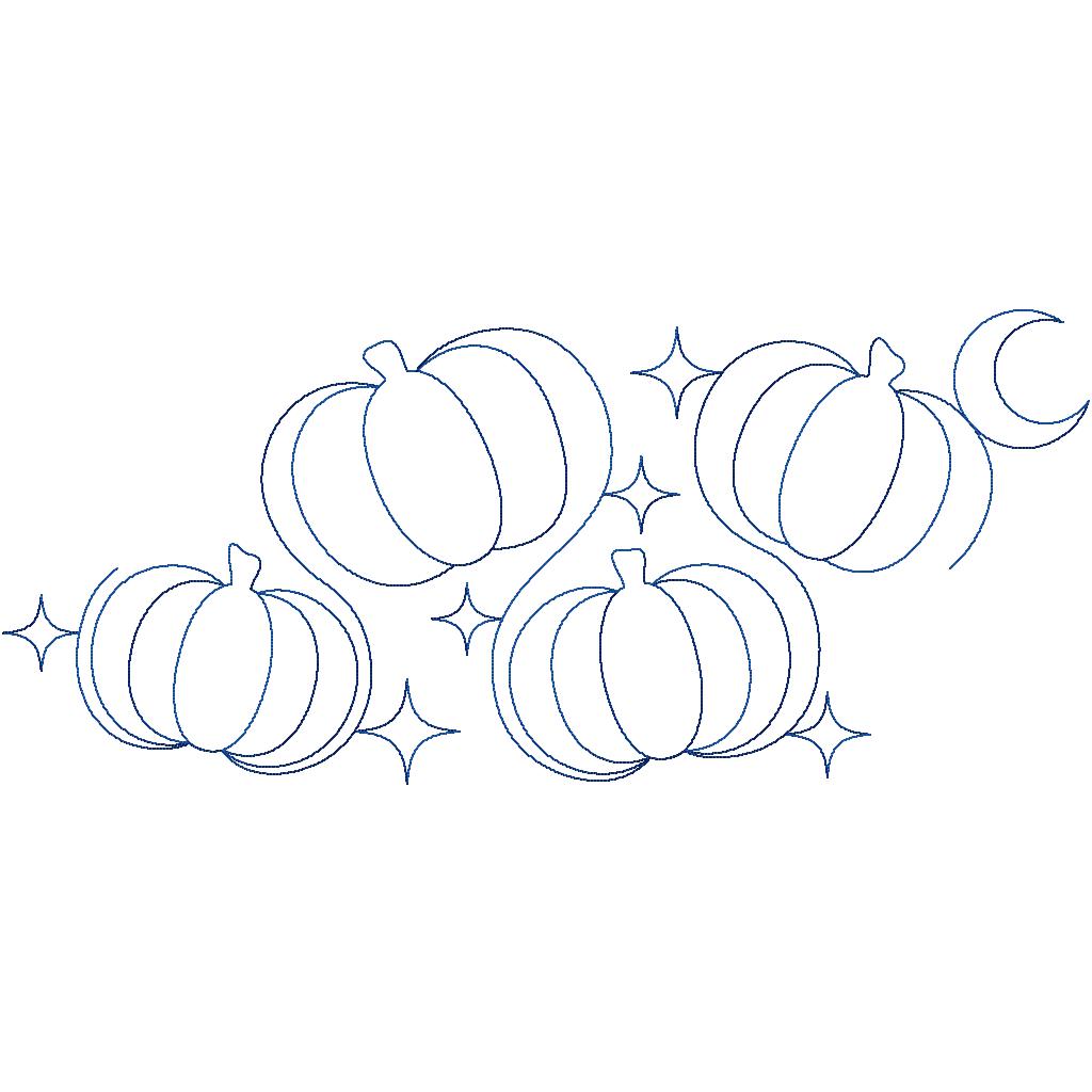 Close-up of one Pumpkin Twilight pumpkin quilting pantograph repeat with nested pumpkins, crescent moons, and stars