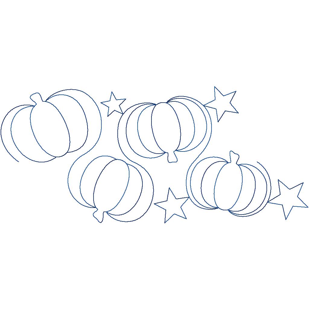 Close-up of one Pumpkins and Stars pumpkin quilting pantograph repeat with overlapping ribbed pumpkins and five-point stars