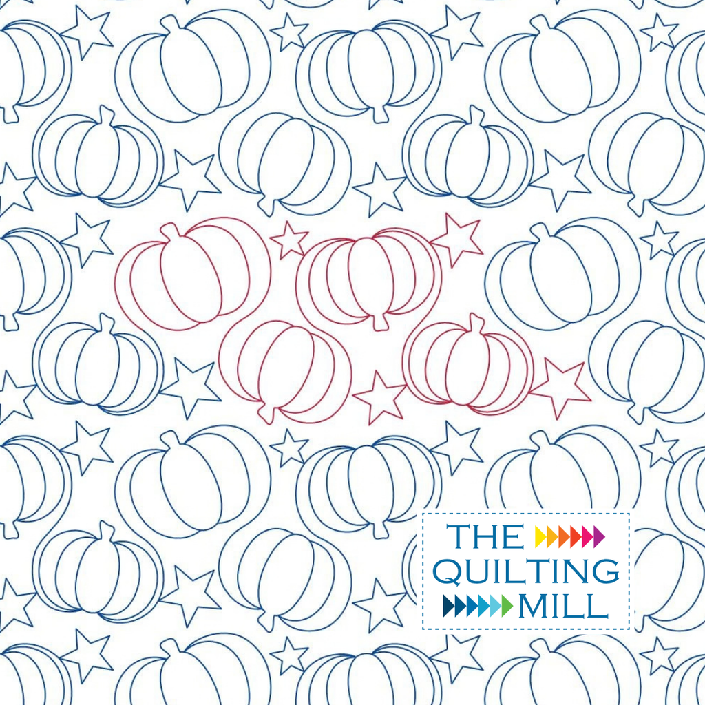 Pumpkins and Stars fall quilting pantograph with outlined pumpkins and stars, a digital longarm design