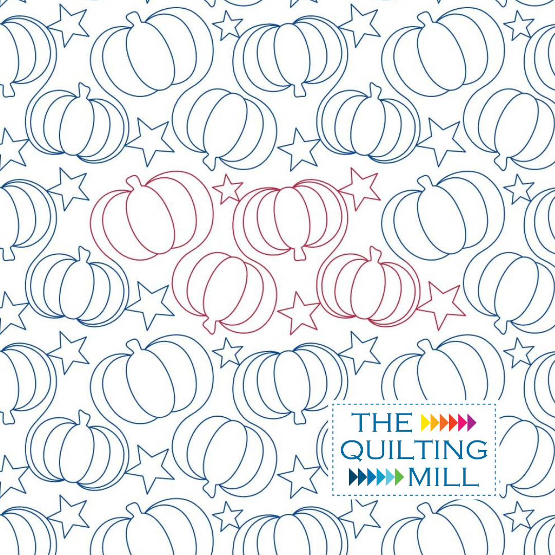 Pumpkins and Stars fall quilting pantograph with outlined pumpkins and stars, a digital longarm design