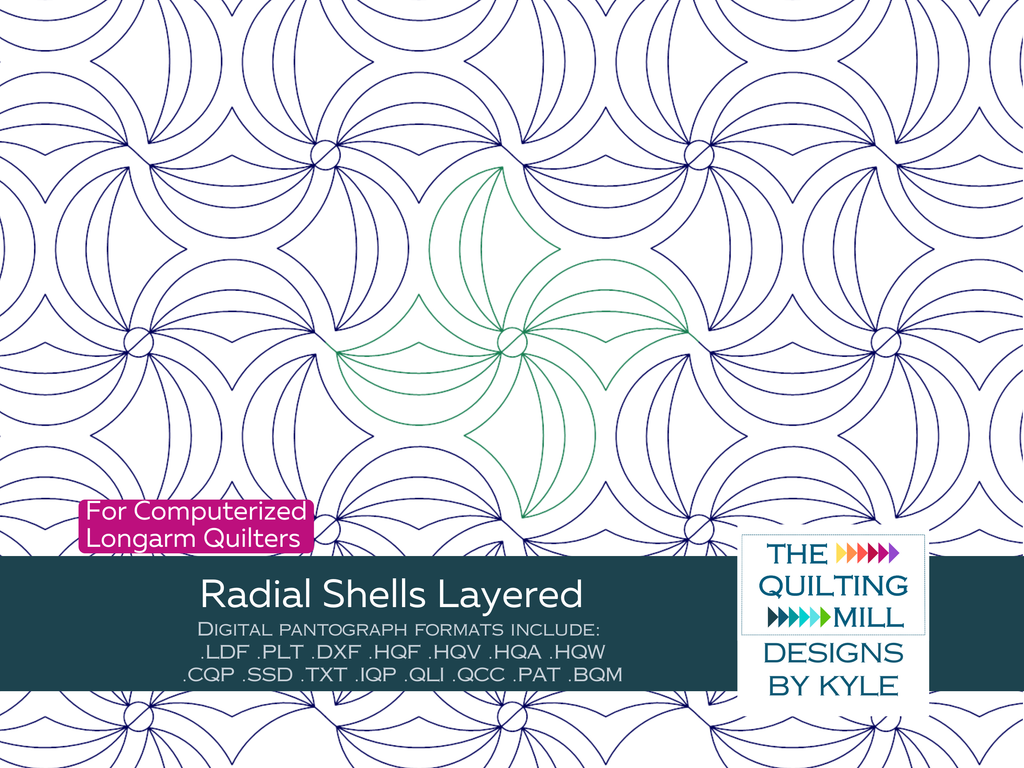 Radial Shells Layered elegant quilting pantograph – layered scallop arcs and radiating shell fan design for longarm quilting
