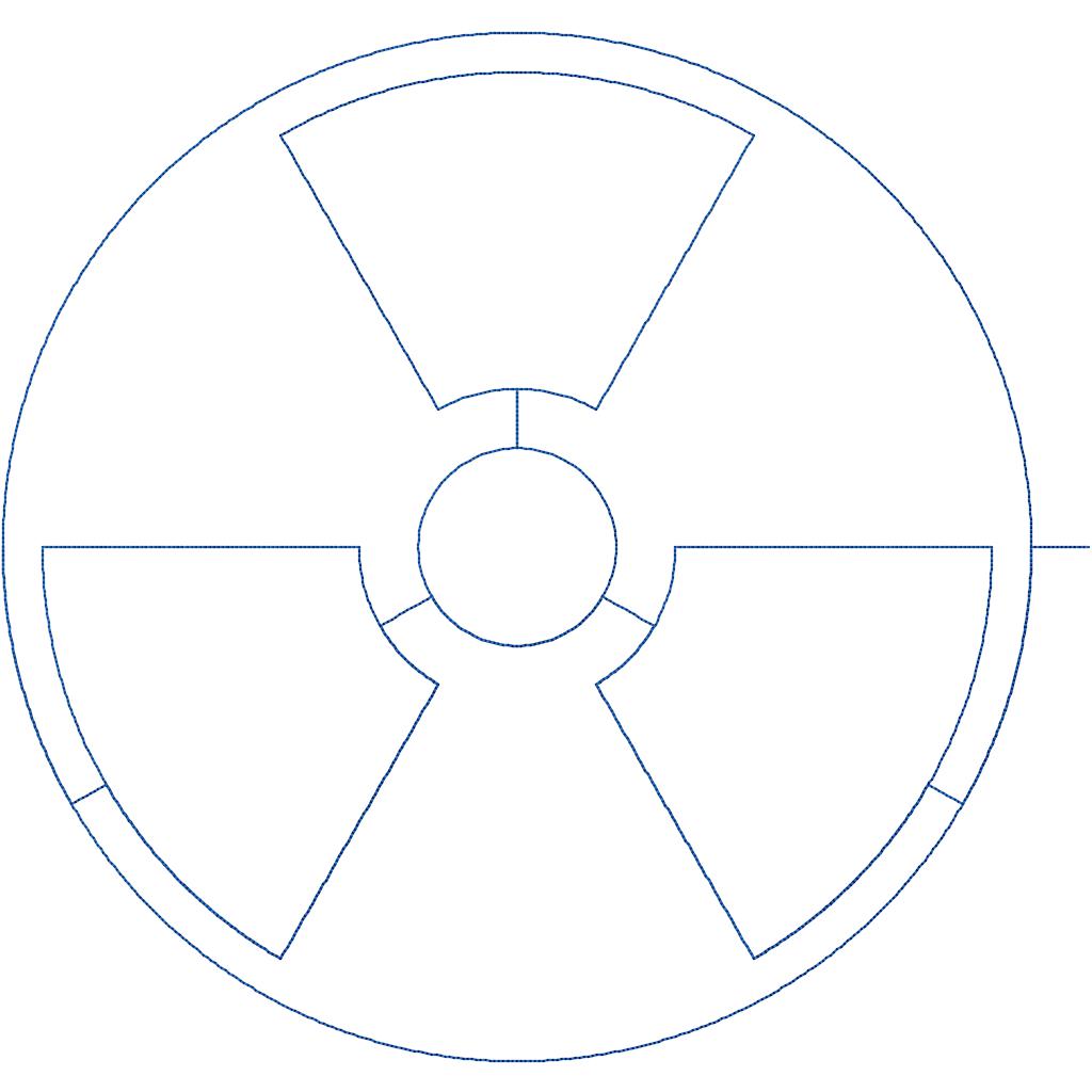 Close-up of Radiation radiation symbol quilting pattern showing a single circle with a bold three-blade symbol