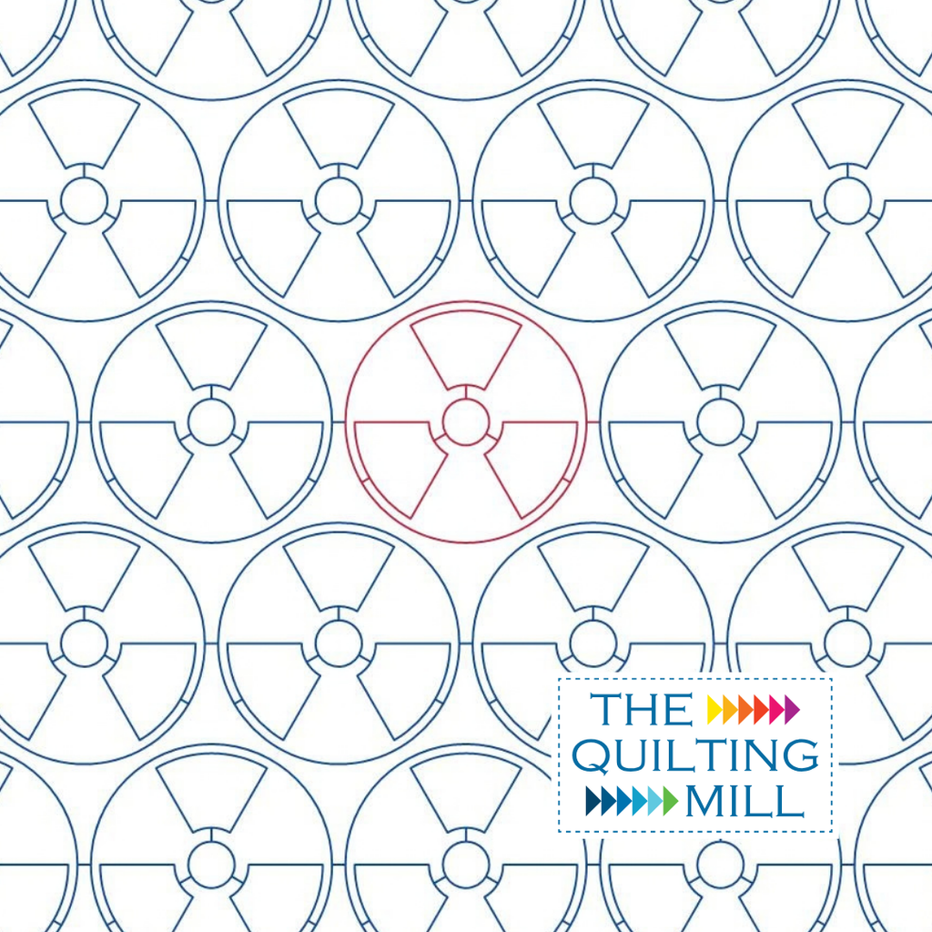 Radiation science-themed quilting pantograph with round circles and a bold radiation symbol for longarm quilting