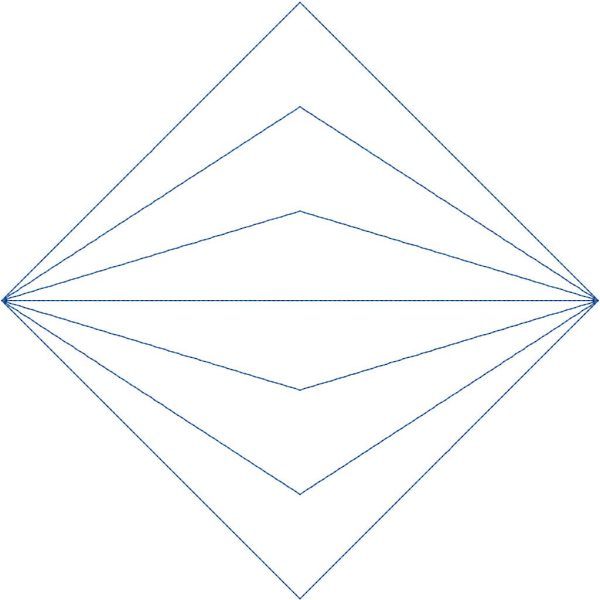 Close-up of Resounding radiating geometric pantograph showing crisp staggered diamond shapes radiating outward in a bold geometric stitching pattern