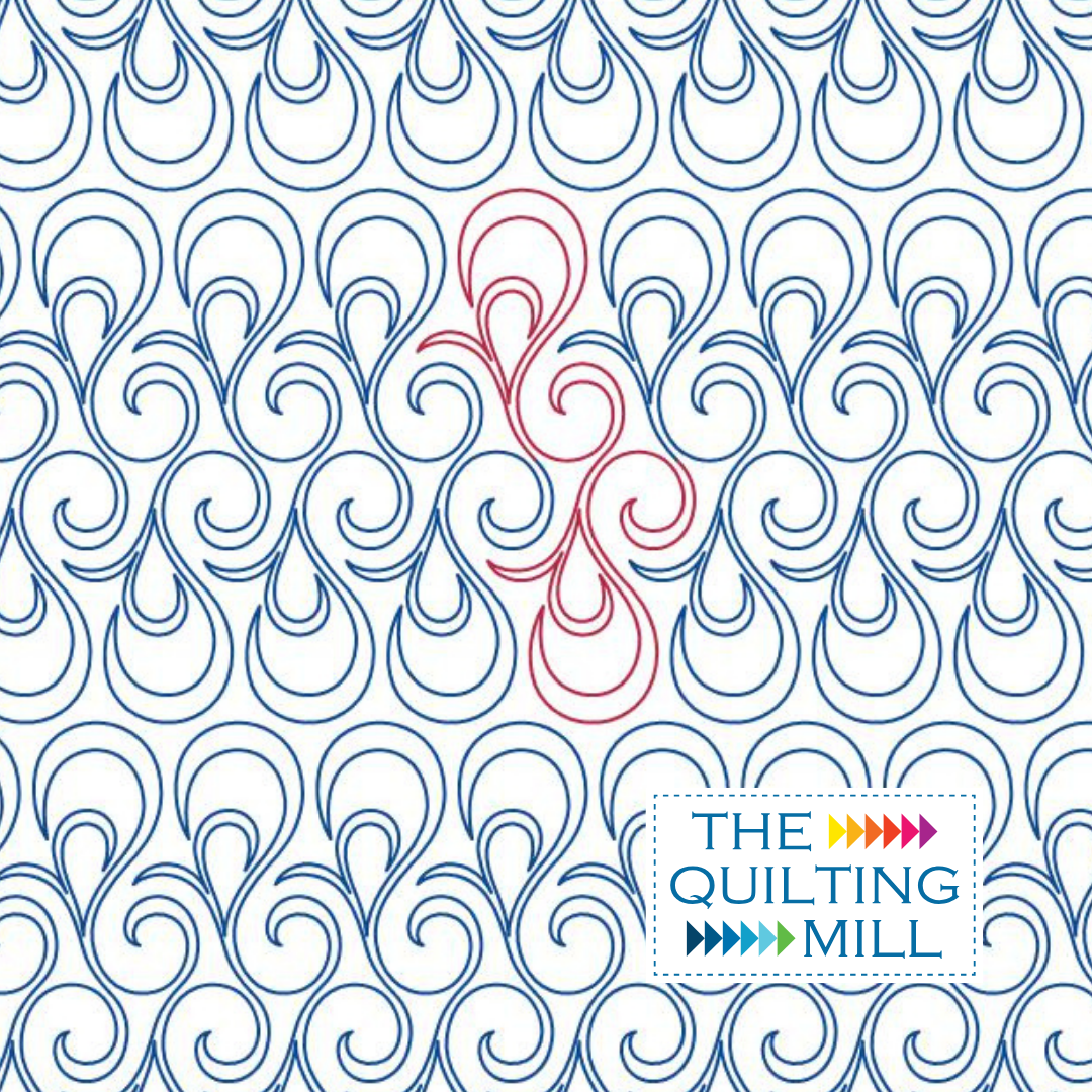 Scrolling Peacock Feather digital feather pantograph with curled plumes and spiral scrolls by The Quilting Mill