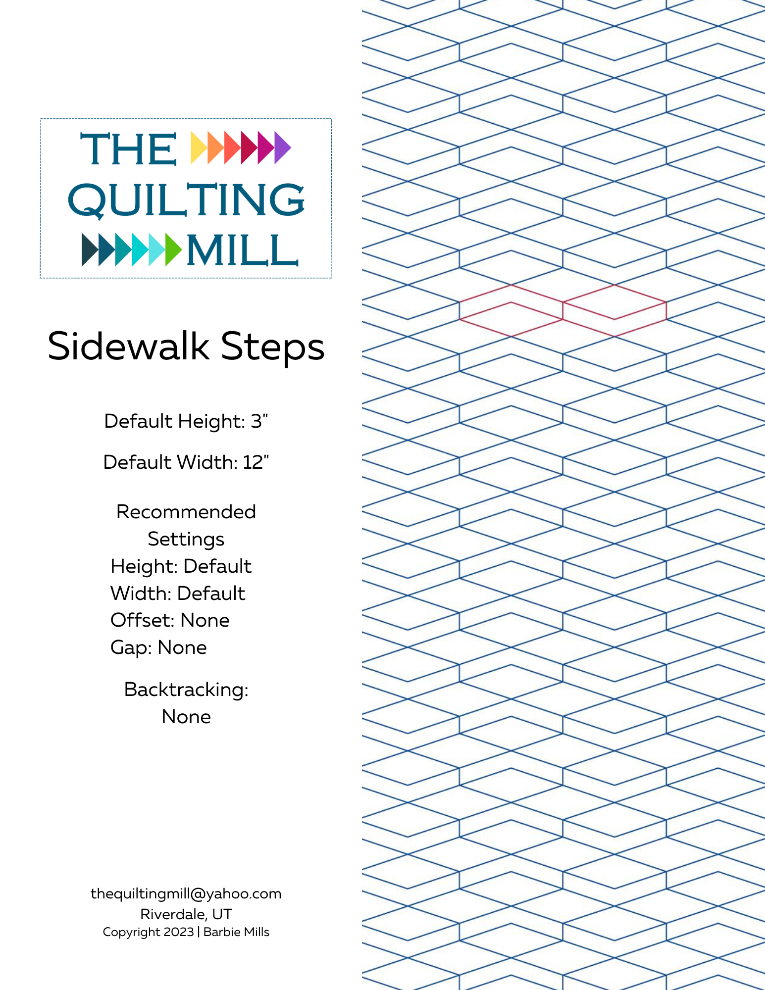 sidewalk steps quilting pantograph info sheet
