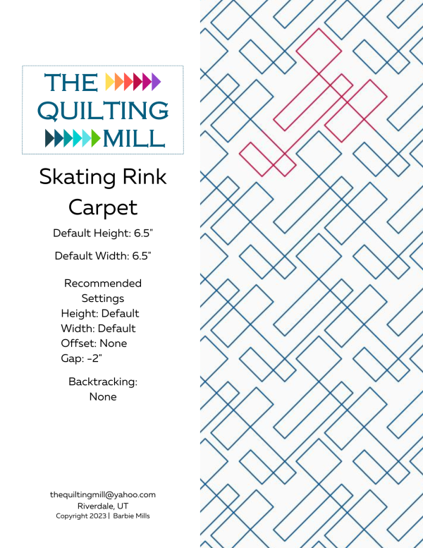 Skating Rink Carpet abstract quilting design product info sheet with specifications for digital pantograph longarm quilting machines