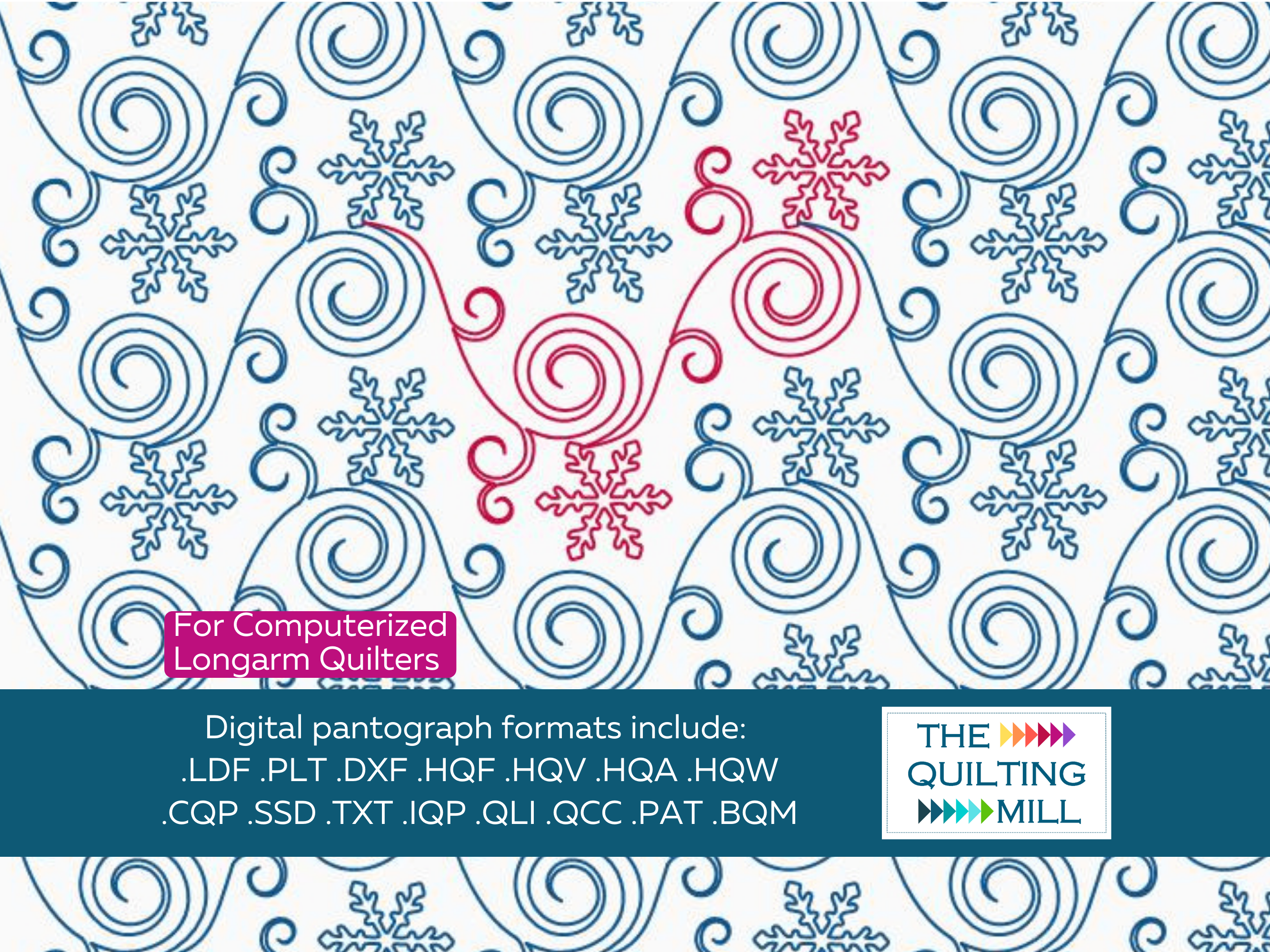 Snow Blitz festive holiday digital pantograph by The Quilting Mill – Christmas snowflake edge to edge longarm design