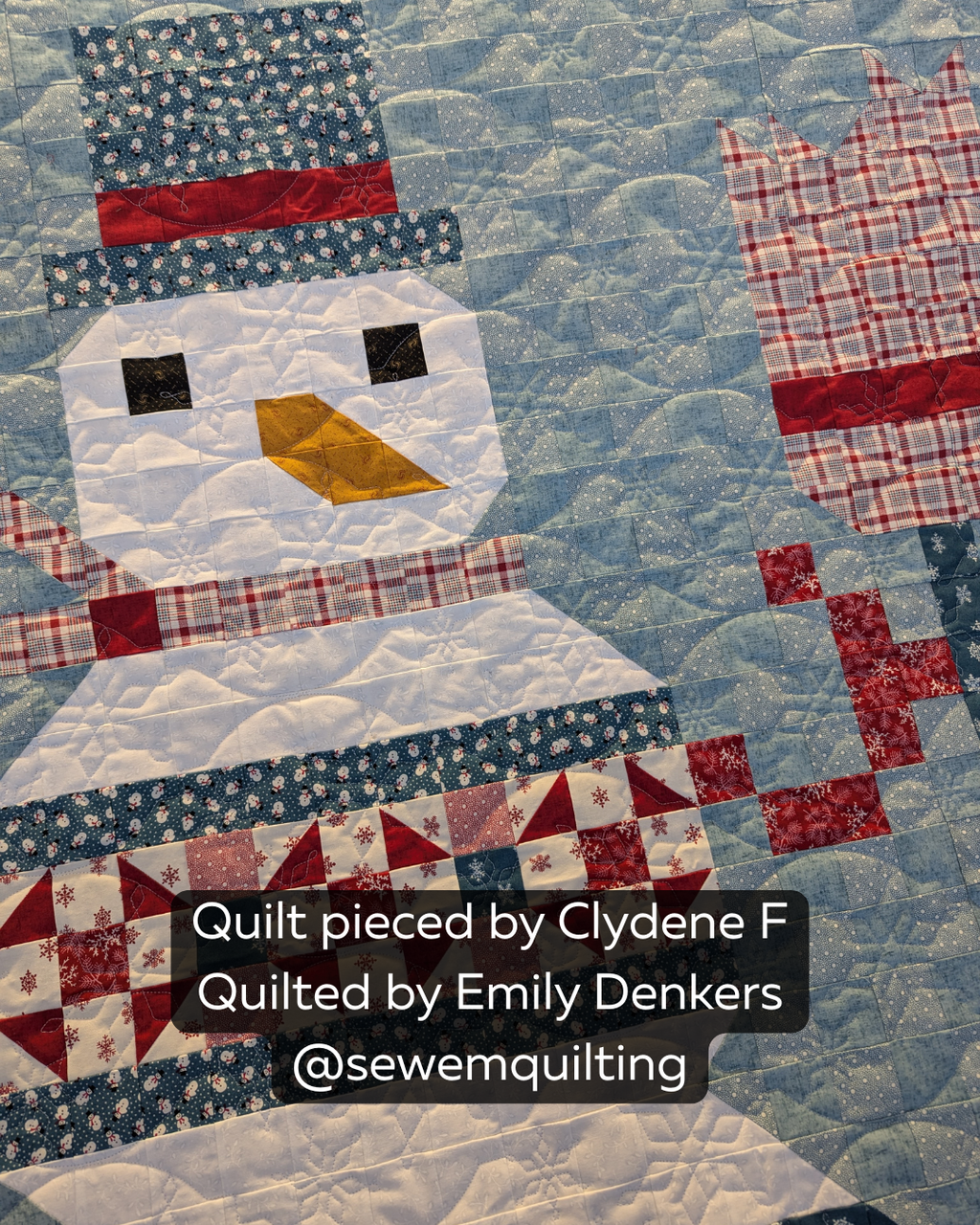 Snowman quilt stitched with the Snowy Mosaic Christmas longarm digital pantograph